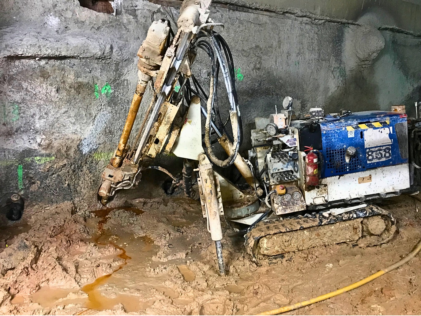 The rock anchors are installed deep into the sandstone at an angle