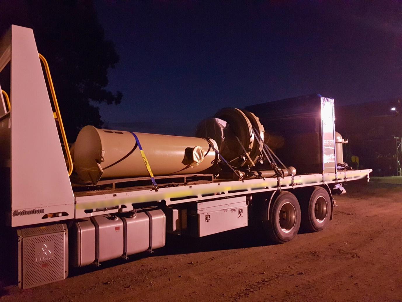 The chiller components are safely transported to site