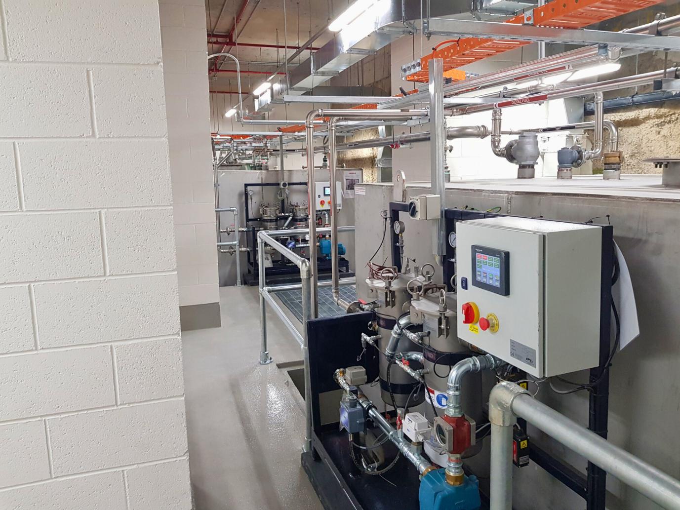 The finishes and walkways surrounding the diesel tanks