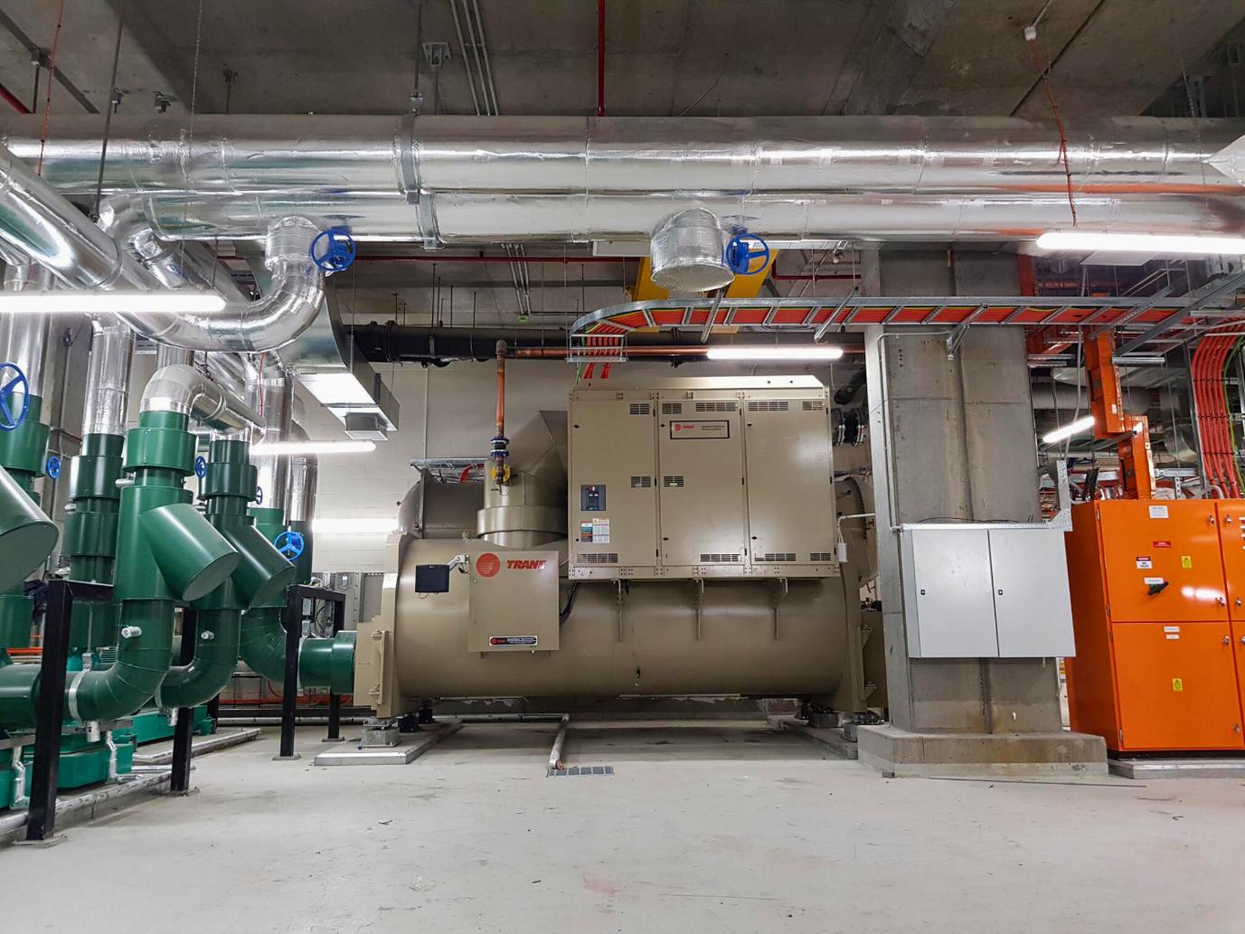 The new chiller installed in the refurbished plant room